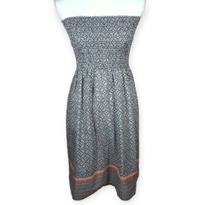 ATMOSPHERE BLACK & WHITE W/ ORANGE STRIPE STRAPLESS DRESS SZ.8 EUC.